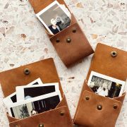 Instax Leather | button closing | size Instax Wide | 8.6×10.8cm | 3.4×4.25″ | real leather envelope for instax prints | handmade polaroid pouch
